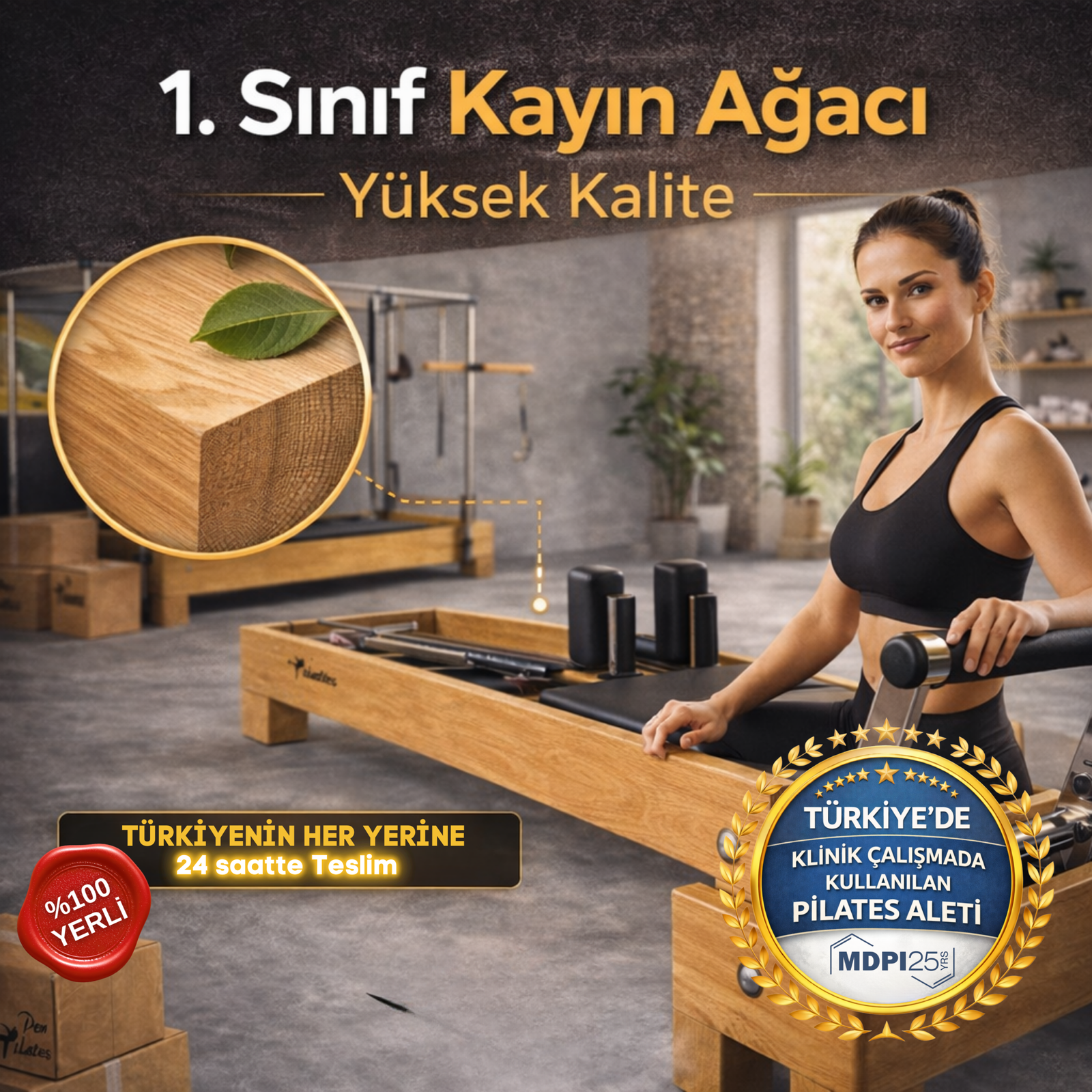 sınıf kayın ağacından üretilmiş Pen Pilates reformer pilates makinesi