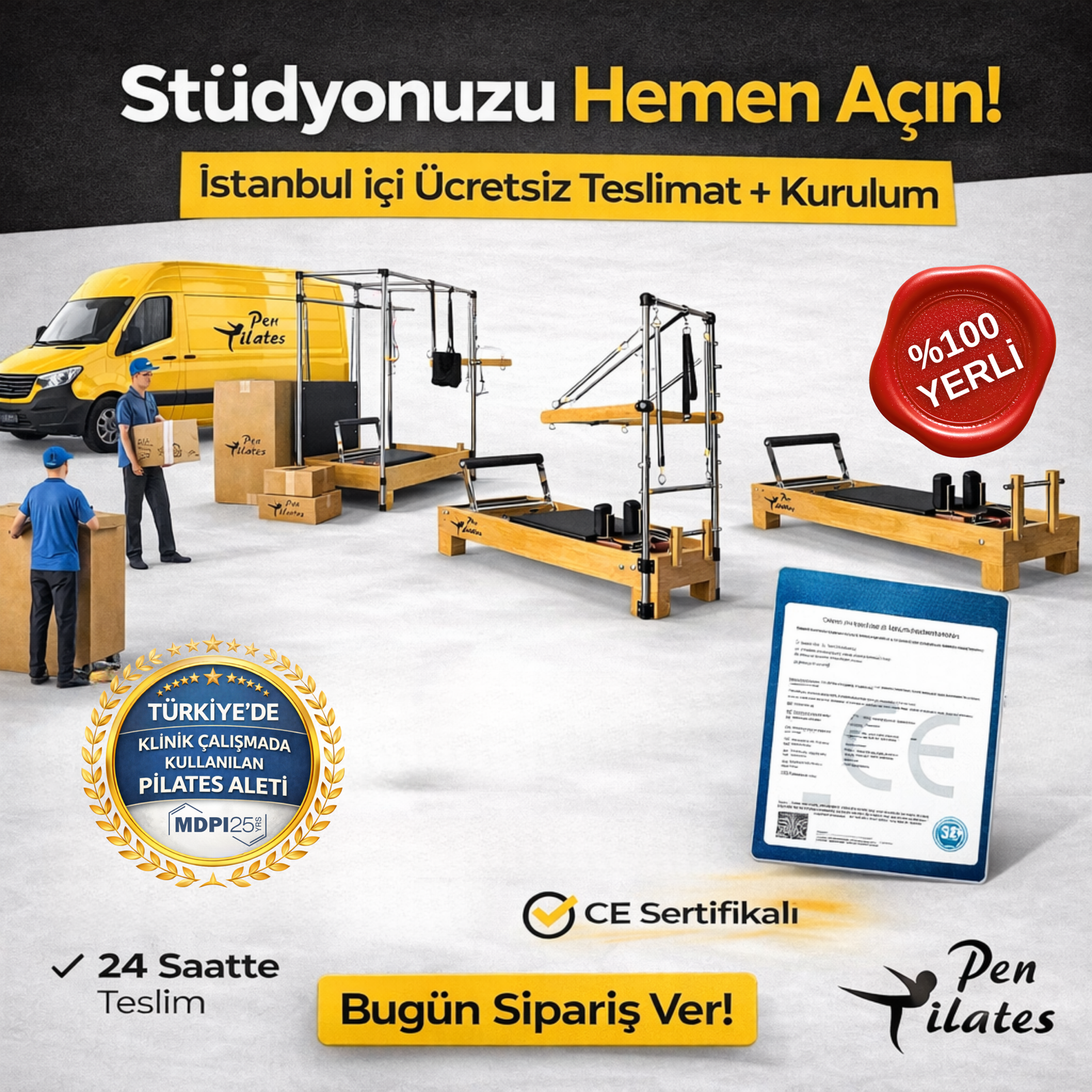 CE belgeli Pen Pilates reformer pilates makinesi teslimat ve kurulum